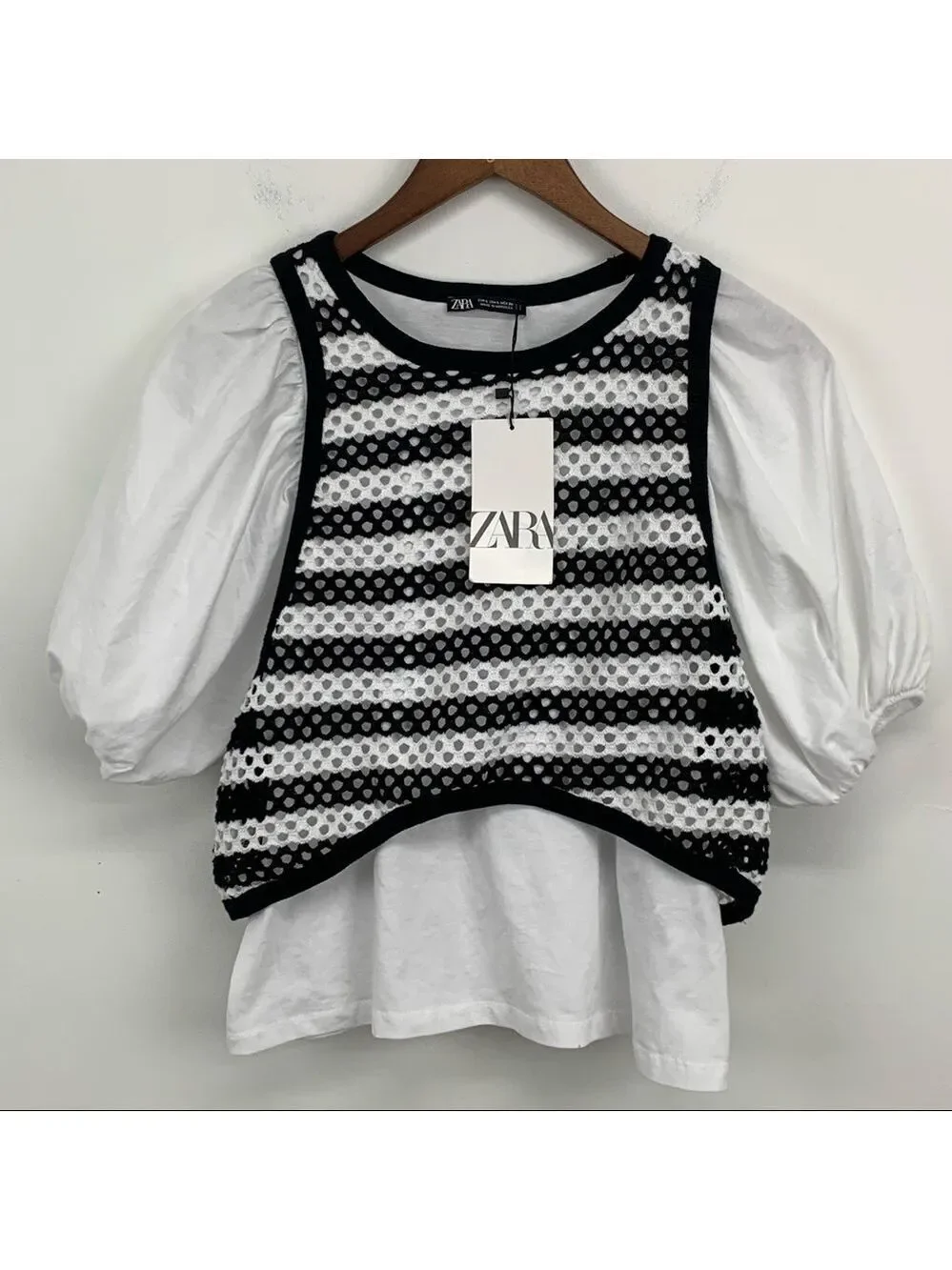 ZARA 2 in 1 Combination Short Balloon Sleeves Top w/ Vest. - Picture 7 of 12